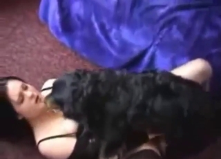 Horny bitch exposes her MILF pussy for licker dog